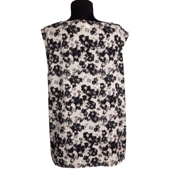 Halston Womens Black & White Floral Sleeveless Blouse XL - Picture 4 of 9